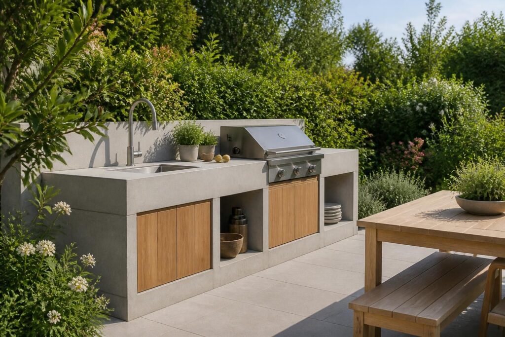 Cuisine extérieure en béton cellulaire : un choix durable pour votre jardin