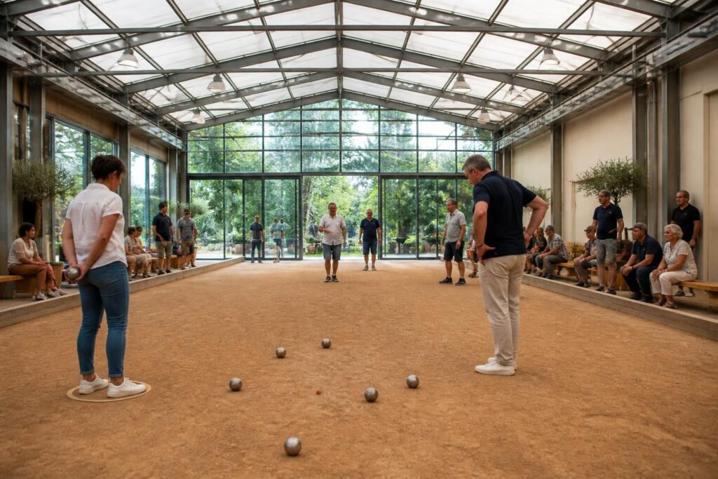 découvrez le boulodrome couvert, un espace indispensable pour pratiquer la pétanque en toutes saisons, à l'abri des intempéries et dans un cadre convivial.