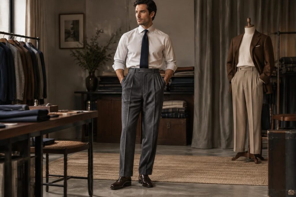 Pantalon homme à pinces : modèles taille haute et styles classiques à adopter