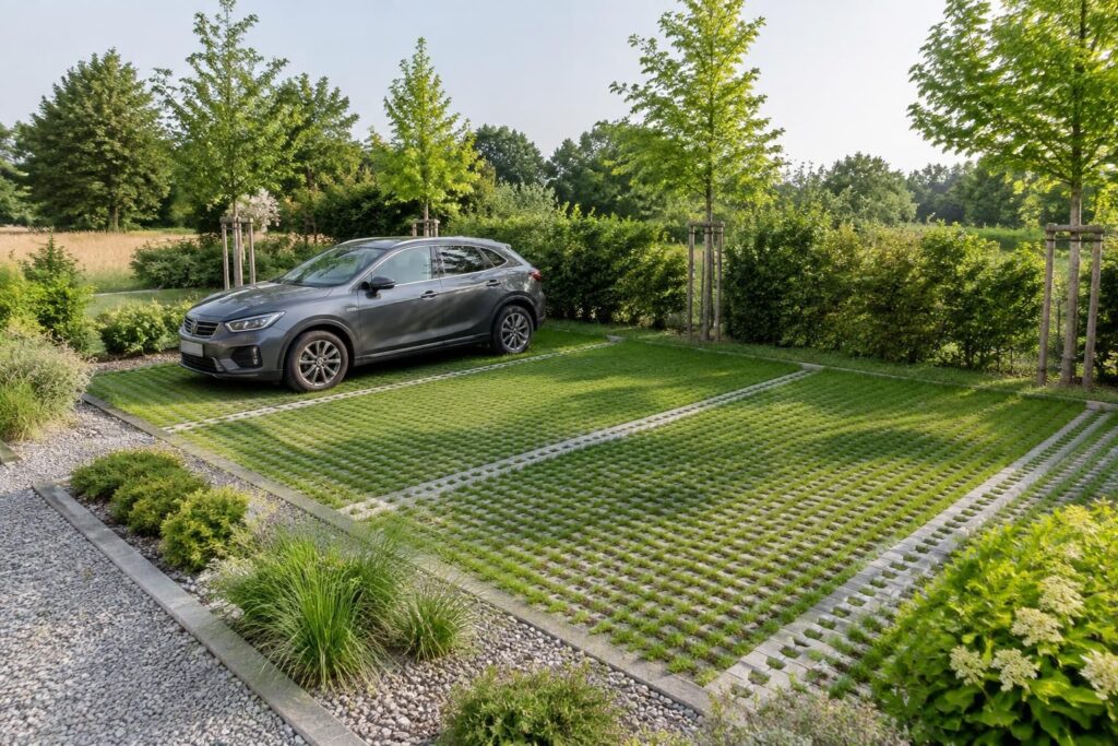 Parking engazonné : prix, dalles drainantes et aménagement écologique