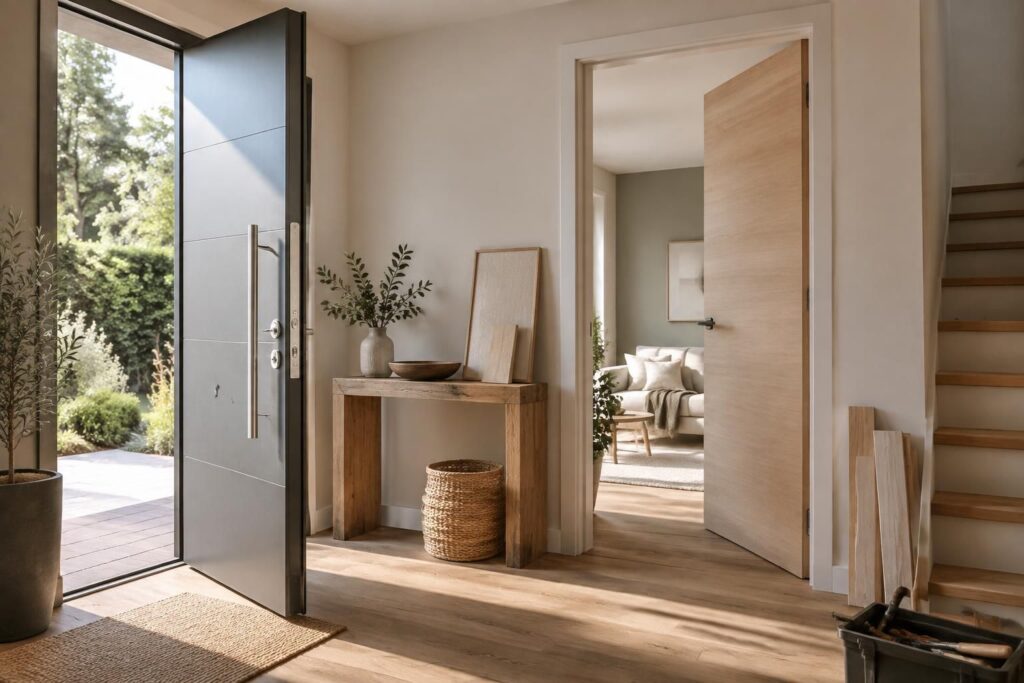 découvrez comment choisir la porte idéale pour votre rénovation : porte d’intérieur ou d’entrée, critères de dimensions, matériaux, isolation et style.